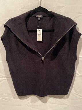 Express Sleeveless Zip Collar Sweater Vest - Black
